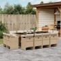 Set comedor de jardín con cojines 13 pzas ratán sintético beige