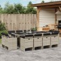 Set comedor jardín y cojines 13 pzas ratán sintético gris claro