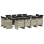 Set comedor jardín y cojines 13 pzas ratán sintético gris claro