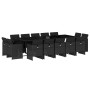 Set comedor de jardín con cojines 15 pzas ratán sintético negro