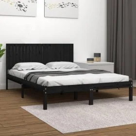 Solid black pine wood bed frame 200x200 cm by vidaXL, Beds and slatted bases - Ref: Foro24-3104437, Price: 177,07 €, Discount: %