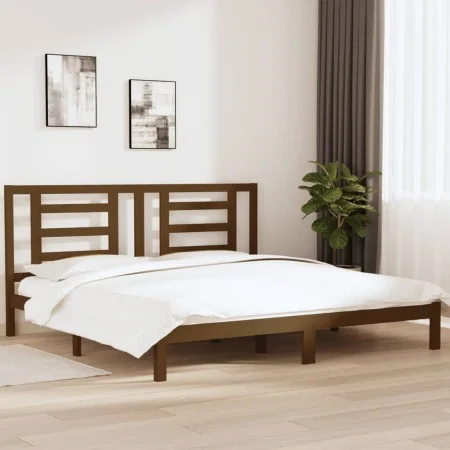 Honey brown solid pine wood bed frame 200x200 cm by vidaXL, Beds and slatted bases - Ref: Foro24-3104371, Price: 158,47 €, Di...