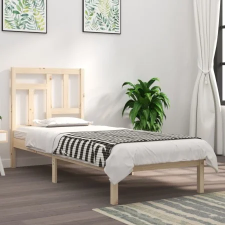 Solid pine wood bed frame 90x200 cm by vidaXL, Beds and slatted bases - Ref: Foro24-3104528, Price: 79,65 €, Discount: %