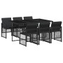 Set de comedor de jardín 7 pzas y cojines ratán sintético negro