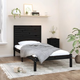 Estructura de cama madera maciza de pino negra 90x200 cm