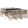 Set comedor de jardín 7 pzas con cojines ratán sintético beige