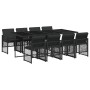 Set de comedor de jardín 9 pzas y cojines ratán sintético negro