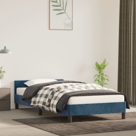 Estructura cama con cabecero terciopelo azul oscuro 90x200 cm