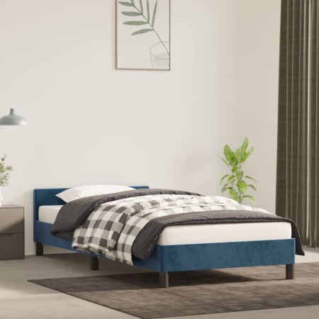 Dark blue velvet bed frame with headboard 90x200 cm by vidaXL, Beds and slatted bases - Ref: Foro24-347553, Price: 103,59 €, ...