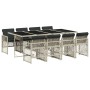 Set comedor de jardín 9 pzas cojines ratán sintético gris claro