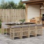 Set comedor de jardín 9 pzas con cojines ratán sintético beige