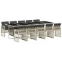 Set de comedor de jardín 11 pzas y cojines ratán sintético gris