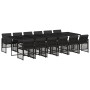 Set comedor de jardín con cojines 13 pzas ratán sintético negro