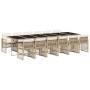 Set comedor de jardín con cojines 13 pzas ratán sintético beige