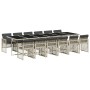 Set comedor jardín y cojines 13 pzas ratán sintético gris claro
