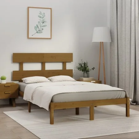 Honey brown solid pine wood bed frame 200x200 cm by vidaXL, Beds and slatted bases - Ref: Foro24-3104696, Price: 156,19 €, Di...