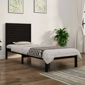 Estructura de cama individual madera maciza negra 90x190 cm