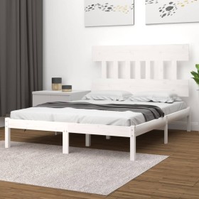 Estructura de cama madera maciza blanca 120x200 cm