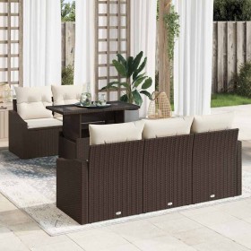 Conjunto de sofá de jardín con cojín 6 pcs Marrón y crema