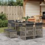 Set comedor jardín 9 pzas y cojines ratán sintético gris