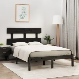 Estructura de cama de madera maciza negra 140x190 cm de vidaXL, Camas y somieres - Ref: Foro24-3104657, Precio: 150,61 €, Des...