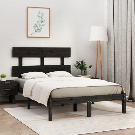Black solid wood bed frame 140x190 cm by vidaXL, Beds and slatted bases - Ref: Foro24-3104657, Price: 152,54 €, Discount: %