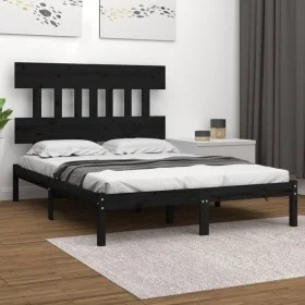 Black solid wood bed frame 200x200 cm by vidaXL, Beds and slatted bases - Ref: Foro24-3104762, Price: 156,86 €, Discount: %