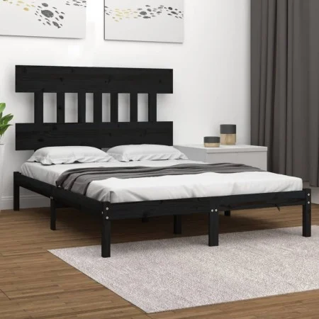 Black solid wood bed frame 200x200 cm by vidaXL, Beds and slatted bases - Ref: Foro24-3104762, Price: 156,86 €, Discount: %