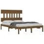 Honey brown solid pine wood bed frame 200x200 cm by vidaXL, Beds and slatted bases - Ref: Foro24-3104761, Price: 157,30 €, Di...