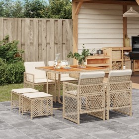 Set comedor de jardín 9 pzas con cojines ratán sintético beige