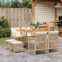 Set comedor de jardín 9 pzas con cojines ratán sintético beige