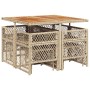 Set comedor de jardín 9 pzas con cojines ratán sintético beige