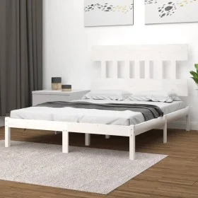 White solid wood bed frame 140x190 cm by vidaXL, Beds and slatted bases - Ref: Foro24-3104719, Price: 120,15 €, Discount: %