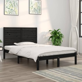 Estructura de cama de madera maciza negra 140x190 cm