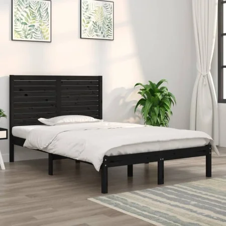 Estructura de cama de madera maciza negra 140x190 cm de vidaXL, Camas y somieres - Ref: Foro24-3104592, Precio: 185,09 €, Des...