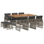 Set de comedor de jardín 11 pzas y cojines ratán sintético gris