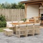 Set comedor de jardín 11 pzas con cojines ratán sintético beige