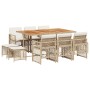 Set comedor de jardín 11 pzas con cojines ratán sintético beige