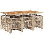 Set comedor de jardín 11 pzas con cojines ratán sintético beige