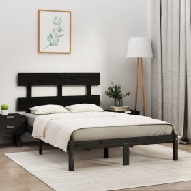 Estructura de cama de madera maciza de pino negra 200x200 cm