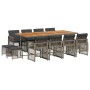 Set comedor de jardín con cojines 13 pzas ratán sintético gris