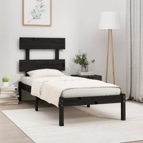 Black solid wood bed frame 100x200 cm by vidaXL, Beds and slatted bases - Ref: Foro24-3104667, Price: 116,12 €, Discount: %