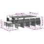 Set comedor de jardín con cojines 13 pzas ratán sintético negro