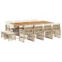 Set comedor de jardín con cojines 13 pzas ratán sintético beige