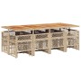 Set comedor de jardín con cojines 13 pzas ratán sintético beige