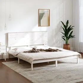 Solid white pine wood bed frame 200x200 cm by vidaXL, Beds and slatted bases - Ref: Foro24-3104824, Price: 153,23 €, Discount: %