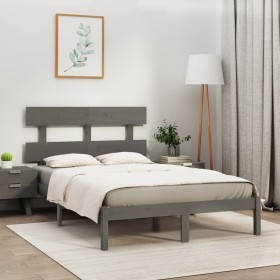 Estructura de cama de madera maciza de pino gris 200x200 cm de vidaXL, Camas y somieres - Ref: Foro24-3104695, Precio: 157,61...
