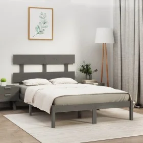 Solid gray pine wood bed frame 200x200 cm by vidaXL, Beds and slatted bases - Ref: Foro24-3104695, Price: 155,64 €, Discount: %