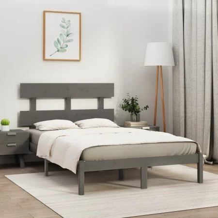Solid gray pine wood bed frame 200x200 cm by vidaXL, Beds and slatted bases - Ref: Foro24-3104695, Price: 155,64 €, Discount: %