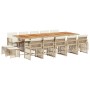Set comedor de jardín con cojines 15 pzas ratán sintético beige